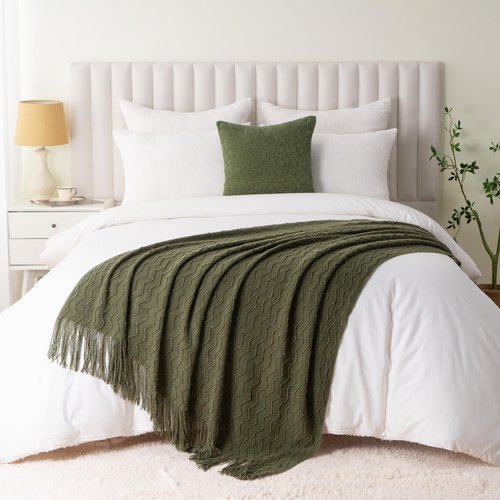 BATTILO HOME Throw Blanket for Couch, Textured Knit Throw, Olive Green Throws for Home Decor, Soft Blanket Throw for Bedroom Decor Housewarming Gifts, 50"x60"