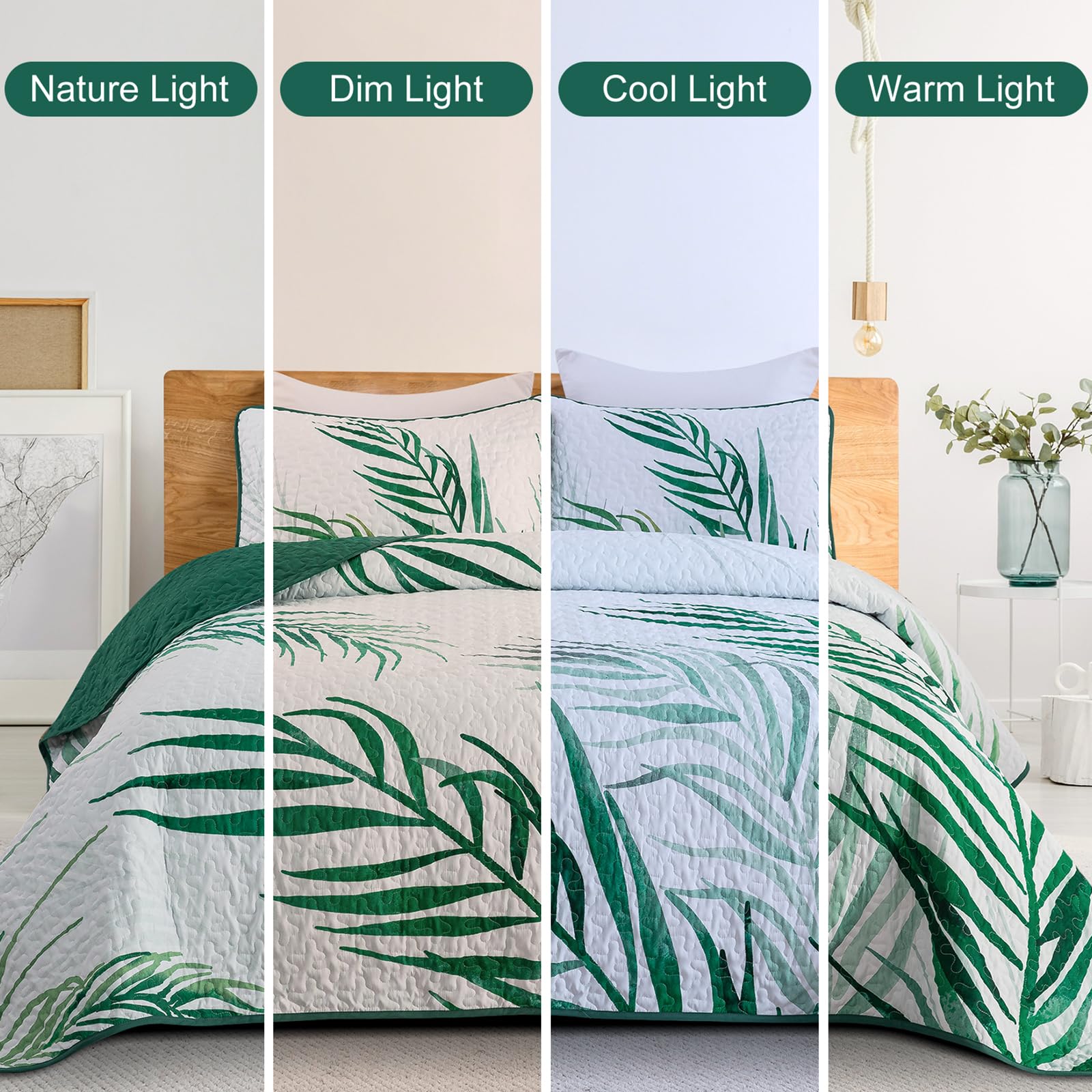Goodidea Quilts King Size Bedding Set, Sage Green Bedspreads King Size 3 Piece Lightweight Soft Microfiber Reversible Coverlet Floral Quilt Set with Pillow Shams for All Season (King, 104"X90")