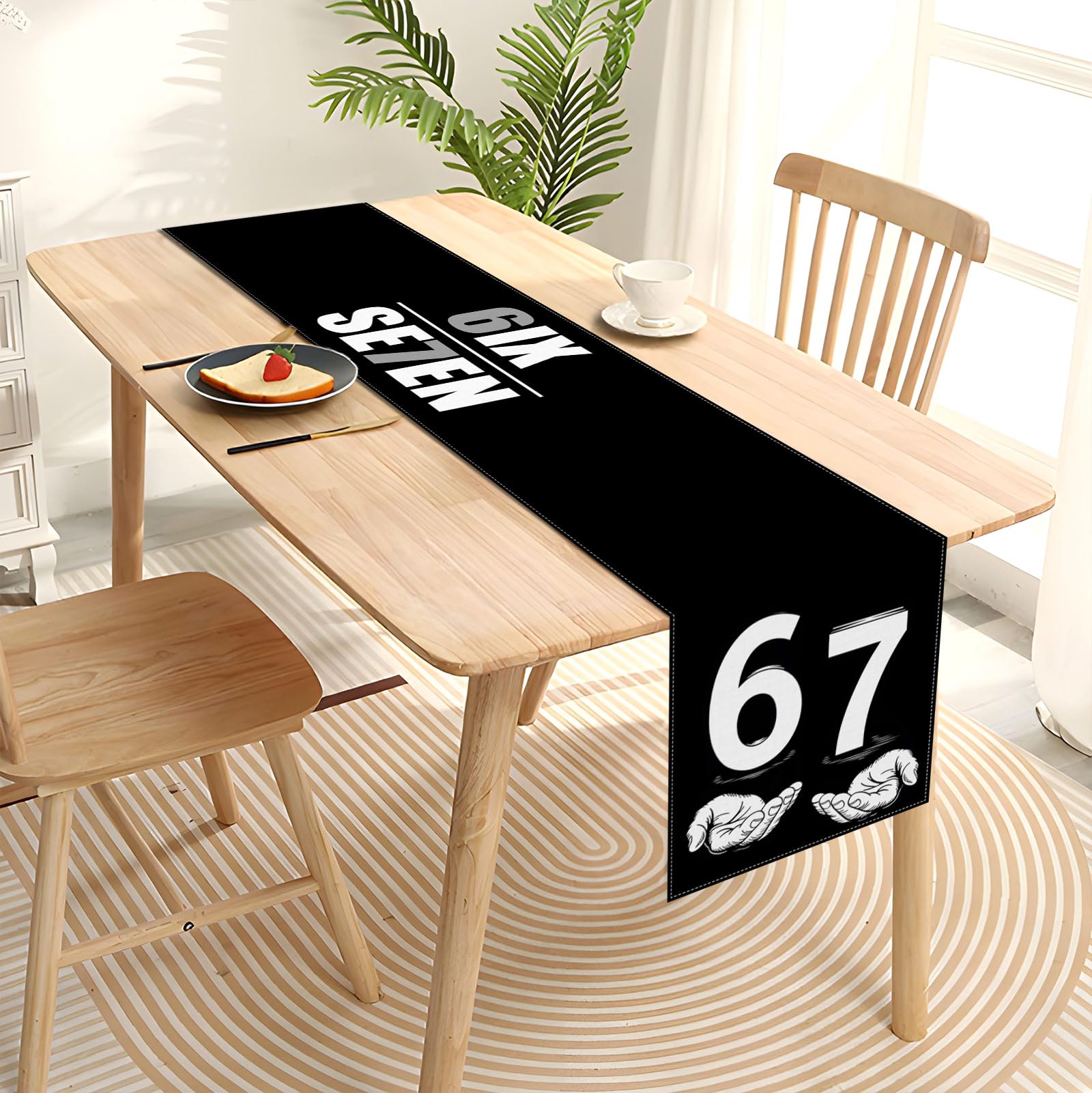 Heyfary Funny 6 7 Birhday Table Runner Six Seven I was 6 Now I‘m 7 Meme Inspirational Brainrot Party Decoration Home Kitchen Table Decor