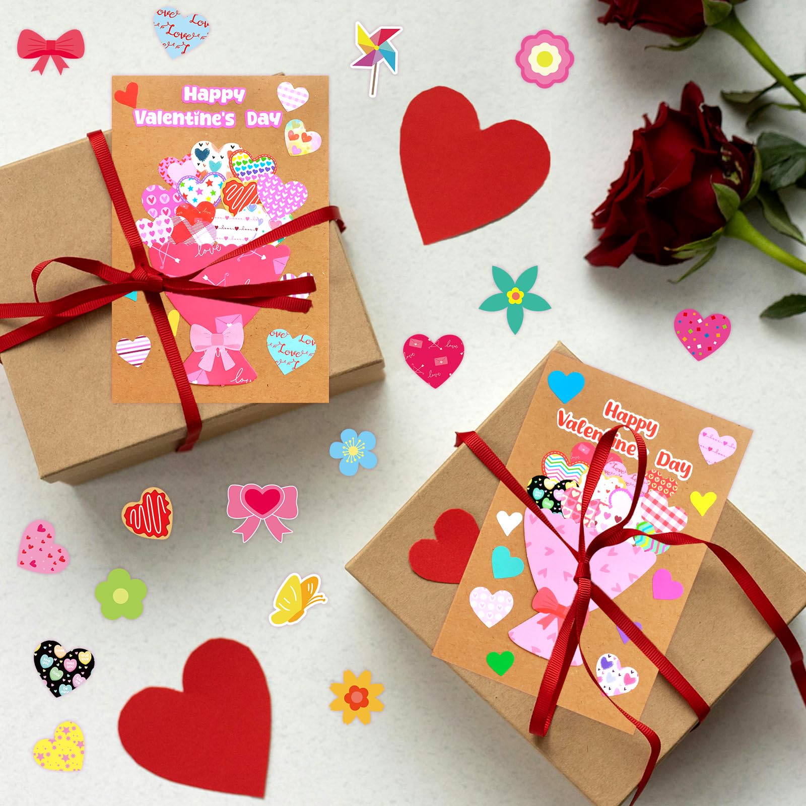 ceiba tree Valentine's Day Crafts for Kids Cards Making Kits DIY 3D Hot Air Balloon Bouquet Greeting Card with Cutouts Sticker and Envelopes Bulk for Classroom Activities Party Favors
