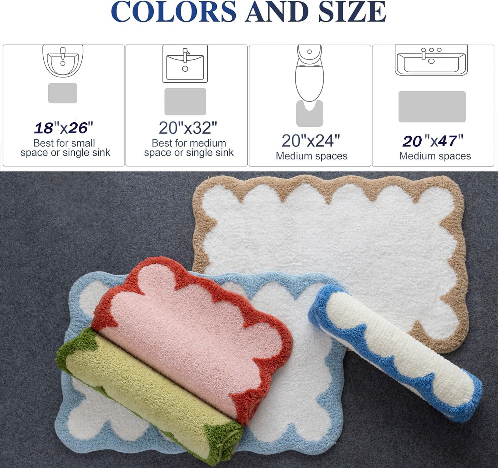 Urtlmaji Scalloped Bathroom Runner Rug Pink Long Bath Mat for Bathroom Non Slip Washable Cute Bath Mats Microfiber Absorbent Soft Aesthetic Preppy Large Bath Rugs for Bedroom Tub Sink 47"x20"