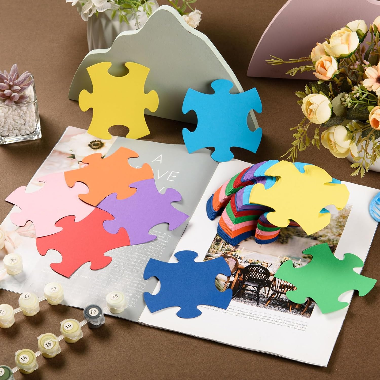 MixTeach 200 Pcs Puzzle Pieces - Die Cut Paper Accents for Classroom Decor & Party Supplies