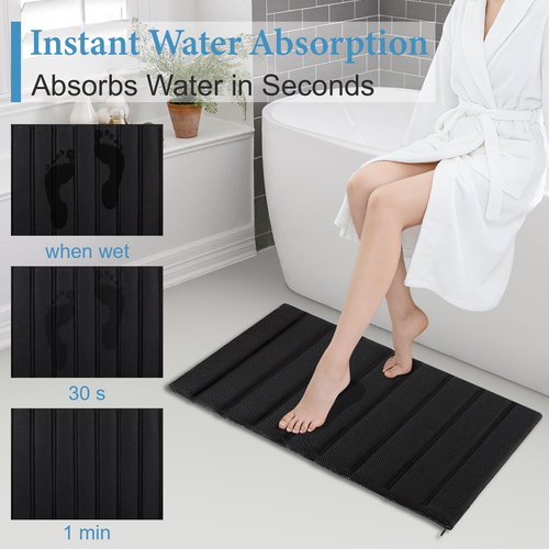 Heagoale Ultra Quick Drying Stone Bath Mat Diatomaceous Earth Shower Mat Non-Slip Foldable Dish Drying Mats for Bathroom Floor, Kitchen Counter, Pet, 23x15, Black