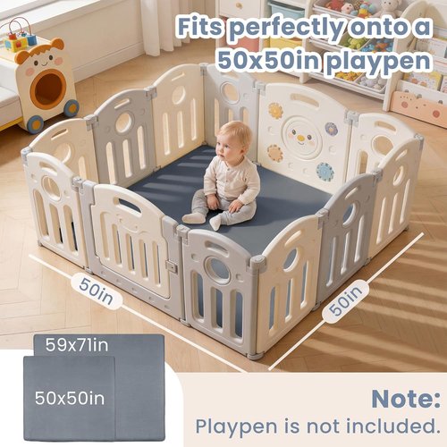 ACOMOPACK Baby Play Mat - 1.3" Thick Memory Foam, Water-Repellent, Non-Slip Velvet Rug | 50x50" Grey