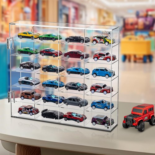 JUESHA Acrylic Display Case - 6-Level Hot Wheels Storage for 1/64 Scale Cars | Clear Wall-Mount Organizer