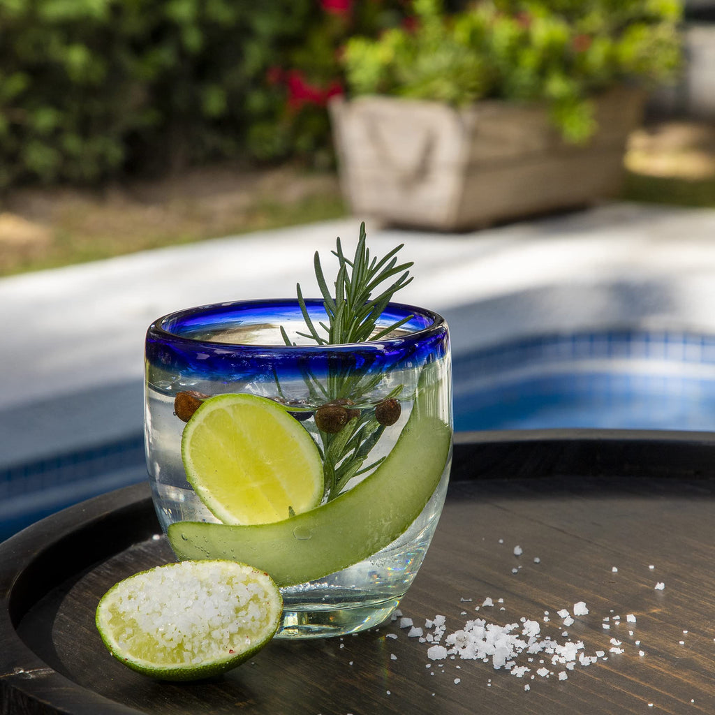 Handmade con Amor - 9 oz Hand Blown Mexican Drinking Glasses - Set of 6, 9 fl oz each, Clear