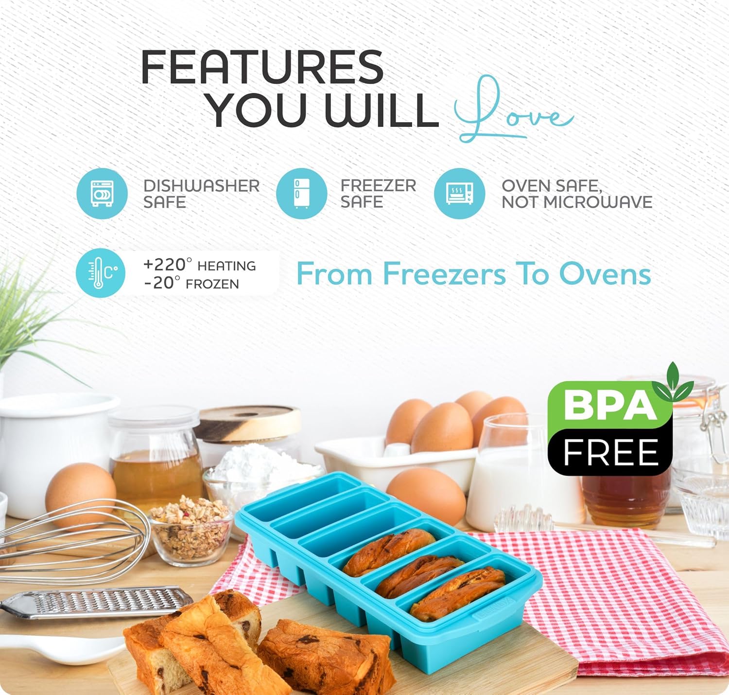 Skiennix 1/2 Cup Silicone Freezer Tray - 2-Pack Molds With Lid for Meal Prep & Freezing, Oven & Dishwasher Safe