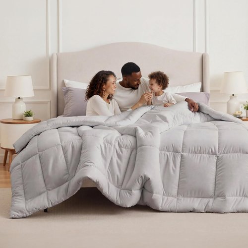 Bedsure Comforter Duvet Insert - Oversized Queen All-Season Quilted Bedding, GentleSoft Down Alternative, Light Grey 98 x 98 Inches
