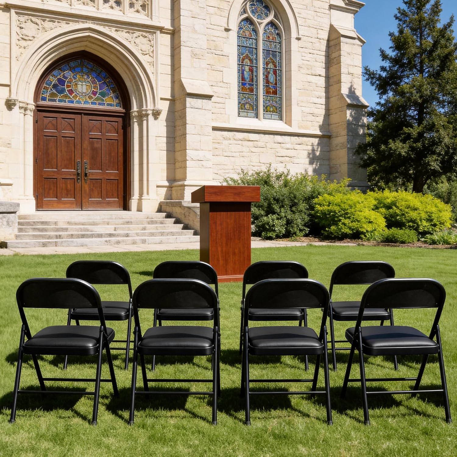 Skiennix Folding Chairs - Comfy PU Leather Padded Seats for Indoor & Outdoor Use | Heavy-Duty 4-Pack