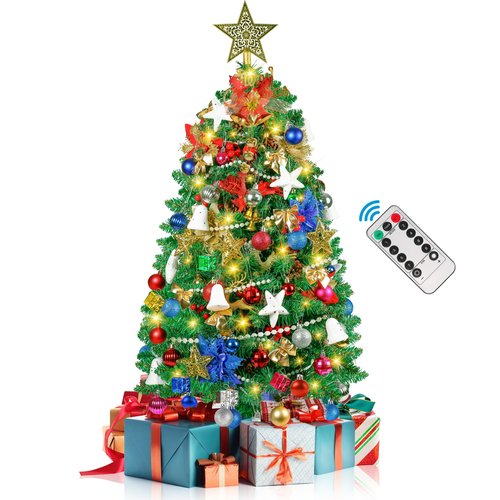 3FT Small Christmas Tree, Tabletop Christmas Trees with 80 LED Lights and 200 Lifelike Branches, Prelit Christmas Tree with 148 Ornaments, Small Xmas Tree for Holiday Indoor DIY Decor