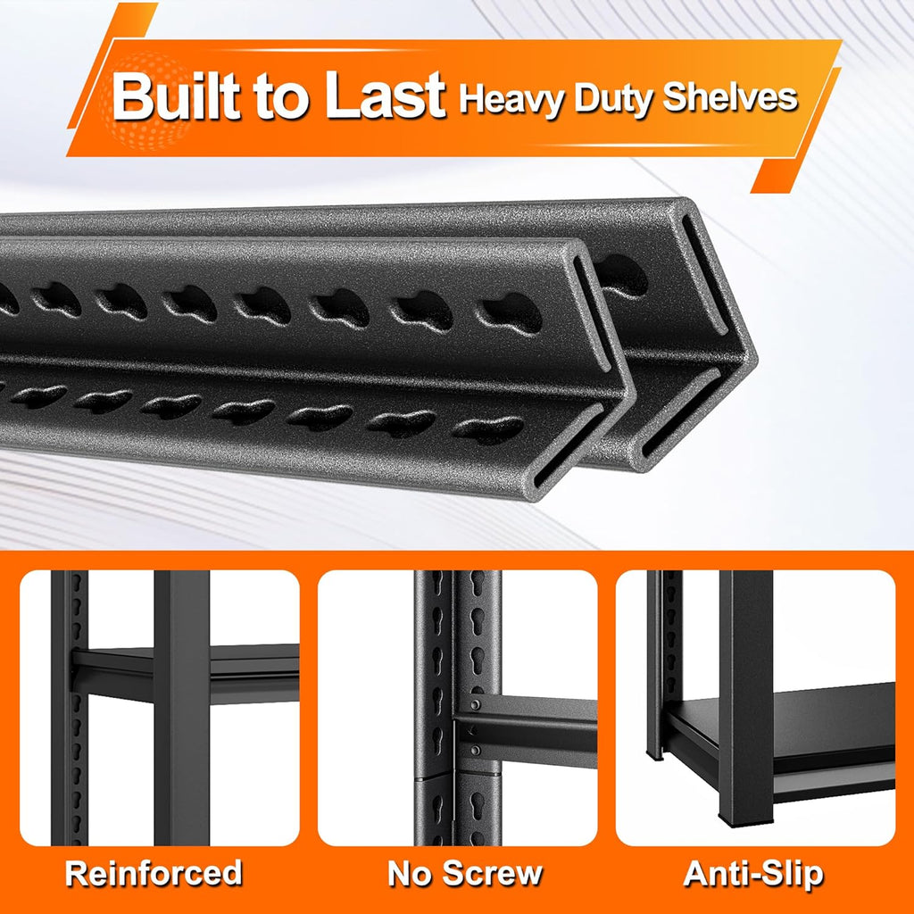 Metal Garage Shelving - Heavy Duty 3-Tier Utility Rack | 1,560 Lbs Capacity, Adjustable, Black 48'' W