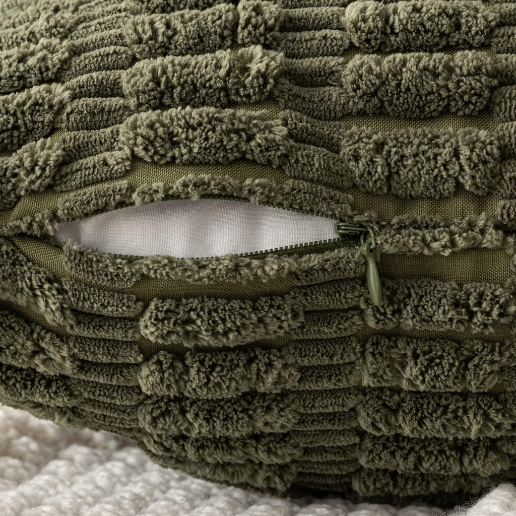 MIULEE Decorative Throw Pillow Covers - Soft Boho Striped Corduroy | Pack of 2, 20x20 Inch, Olive Green