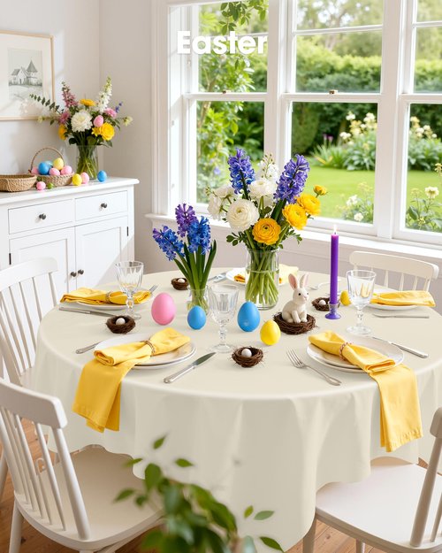 Pureegg Plastic Table Cloth Disposable 10 Pack, 84'' Round Table Cloths, Party, Wedding, Thanksgiving Decorations, Fall Tablecloths, Round, Beige Plastic Cover, Leakproof & Sturdy, Cream, Ivory