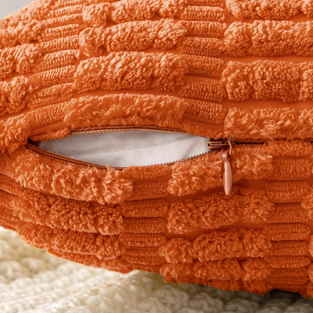 MIULEE Decorative Pillow Covers - Soft Orange Corduroy | Pack of 2, 18x18 Inch, Boho Striped Design for Home Decor
