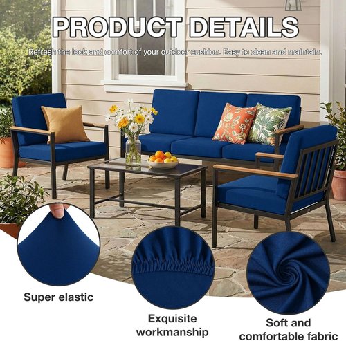 Hyha Patio Cushion Covers - 8Pcs Stretch Washable Outdoor Sofa Slipcovers | Navy, Elastic Bottom