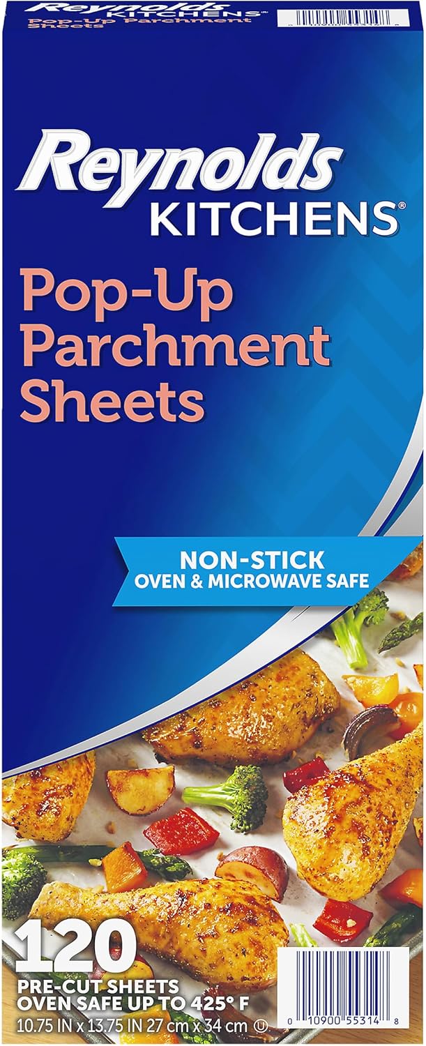 Reynolds Kitchens Parchment Paper Sheets - 10.7x13.75 Inch | 120 Convenient Pop-Up Sheets
