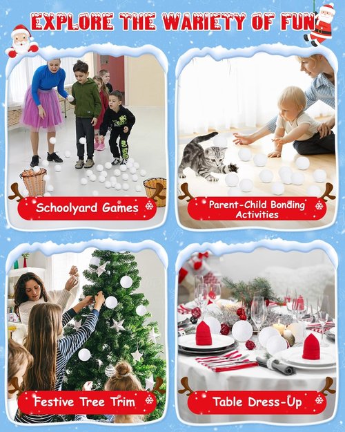 LQYoyz Snowball Fight Set - 100 Pack Large 2-Inch Fake Snow Balls for Kids | Winter Party Decor & Toys