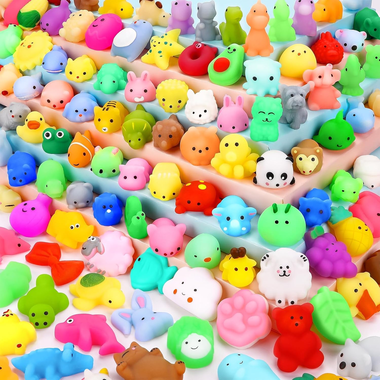 Skiennix 130pcs Kawaii Squishy Toys - Fun Fidget Treasure Box for Classroom Prizes & Gifts