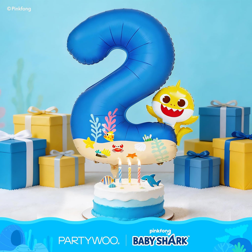 PartyWoo Blue Foil Number 2 Balloon - 40 Inch Mylar Helium Birthday Decoration for Kids' Ocean Theme Party