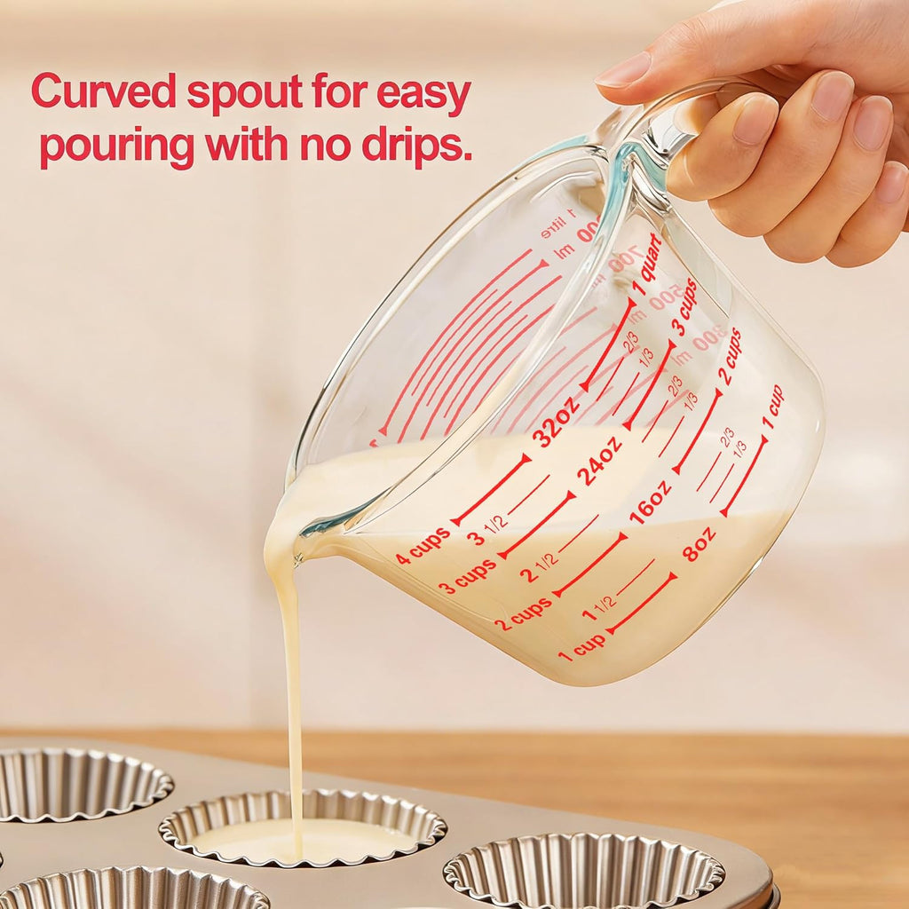 MCIRCO Glass Measuring Cups Set - 6 Pcs with Lids | 1-Cup, 2-Cup, 4-Cup Nesting Jugs for Kitchen Use