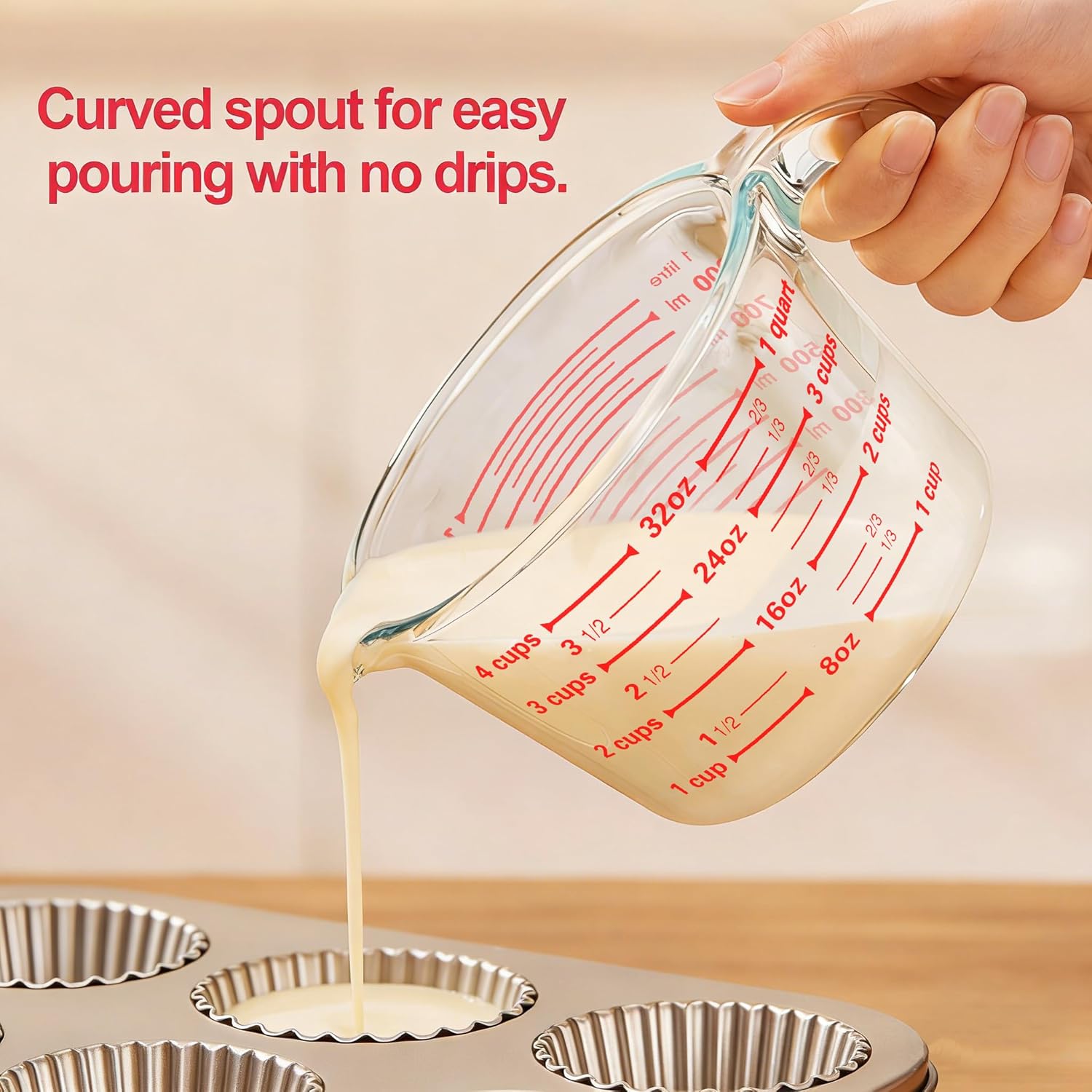 MCIRCO Glass Measuring Cups Set - 6 Pcs with Lids | 1-Cup, 2-Cup, 4-Cup Nesting Jugs for Kitchen Use