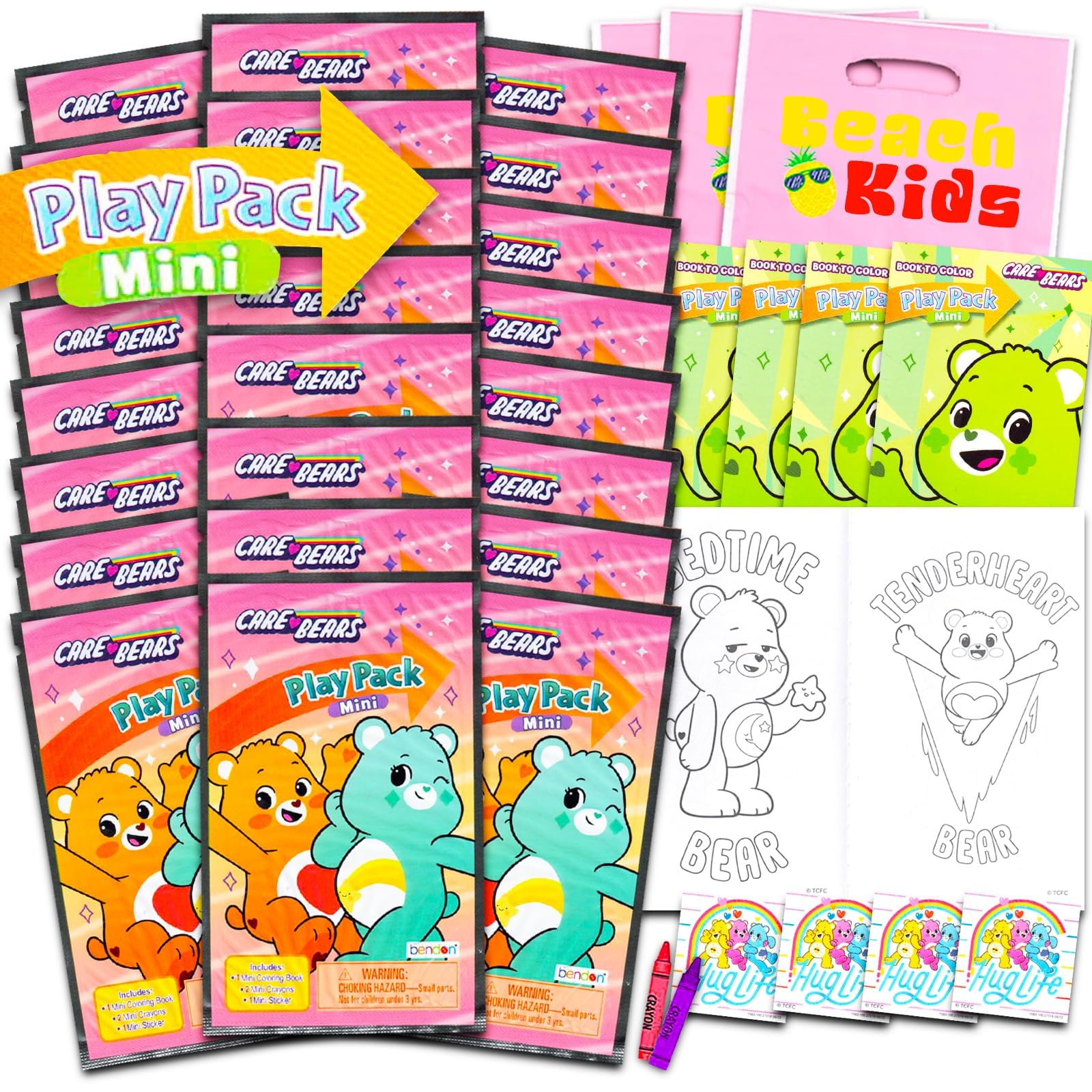 Care Bears Mini Party Favors Set for Kids - Bundle with 24 Miniature Play Packs with Coloring Book, Stickers and More | Care Bears Birthday Party Supplies Gift Bag Fillers