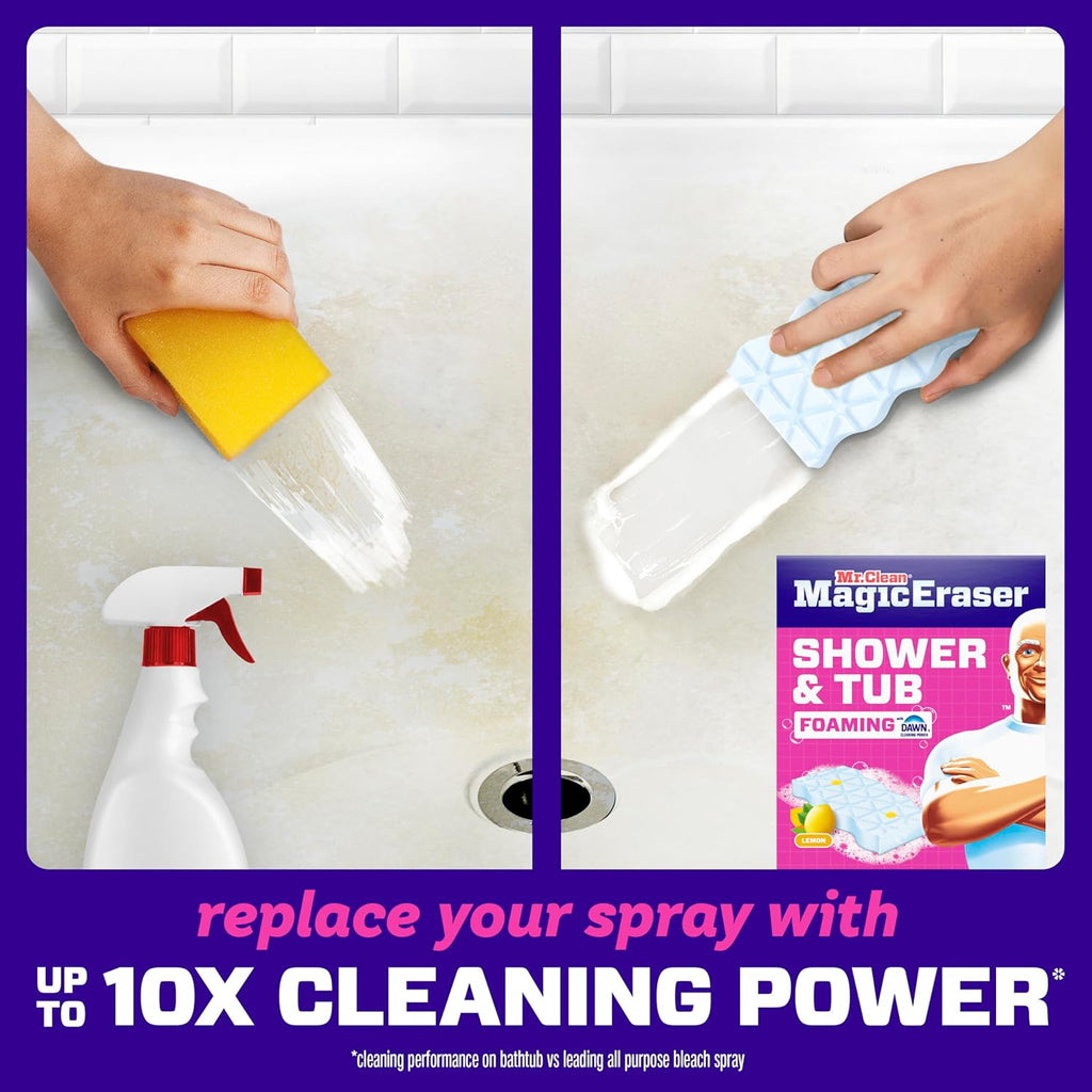 Mr. Clean Magic Eraser Sponge - Powerful Soap Scum Remover for Bathroom & Shower | 8 Count with Lemon Scent