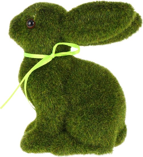 Lifelike Green Flocked Easter Bunny Decor - Artificial Moss Rabbit for Home & Kids' Events