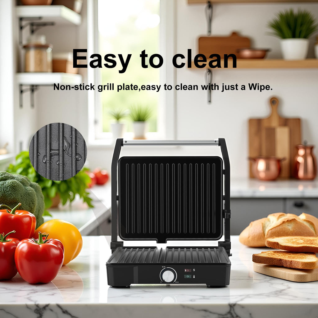 MUBENLIFE Panini Press,Sandwich Press Grill,180 Degree Open,Perfect for Grilling Sandwich,Steak,Burger,Non-Stick Grill,Table Grill,Stainless Steel,Temperature Adjustable,4 Slice,Barbecue,GT49A