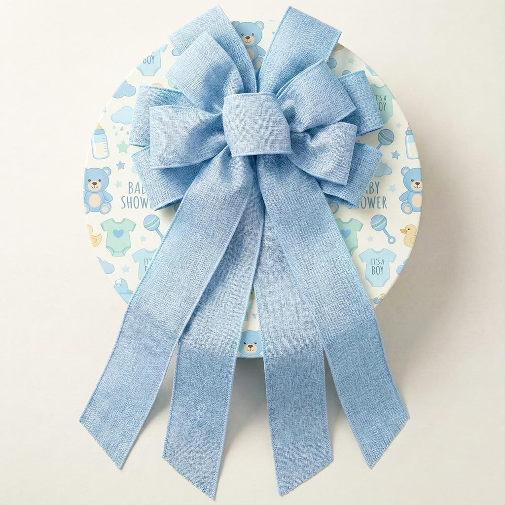 Regine Switzerland Baby Blue Large Bow - 11x21 Inch Wired Ribbon for Wreaths & Spring Decor
