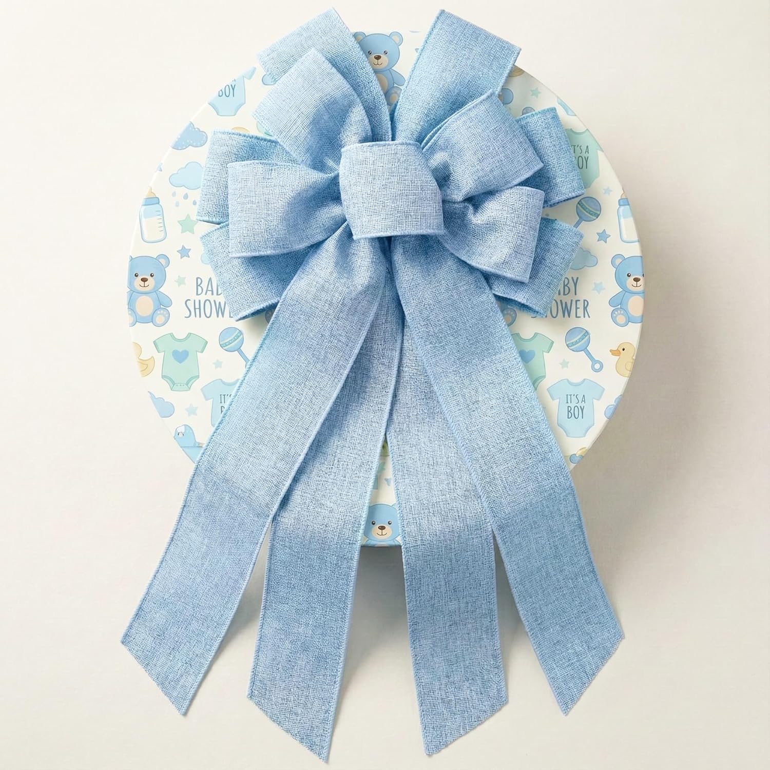 Regine Switzerland Baby Blue Large Bow - 11x21 Inch Wired Ribbon for Wreaths & Spring Decor