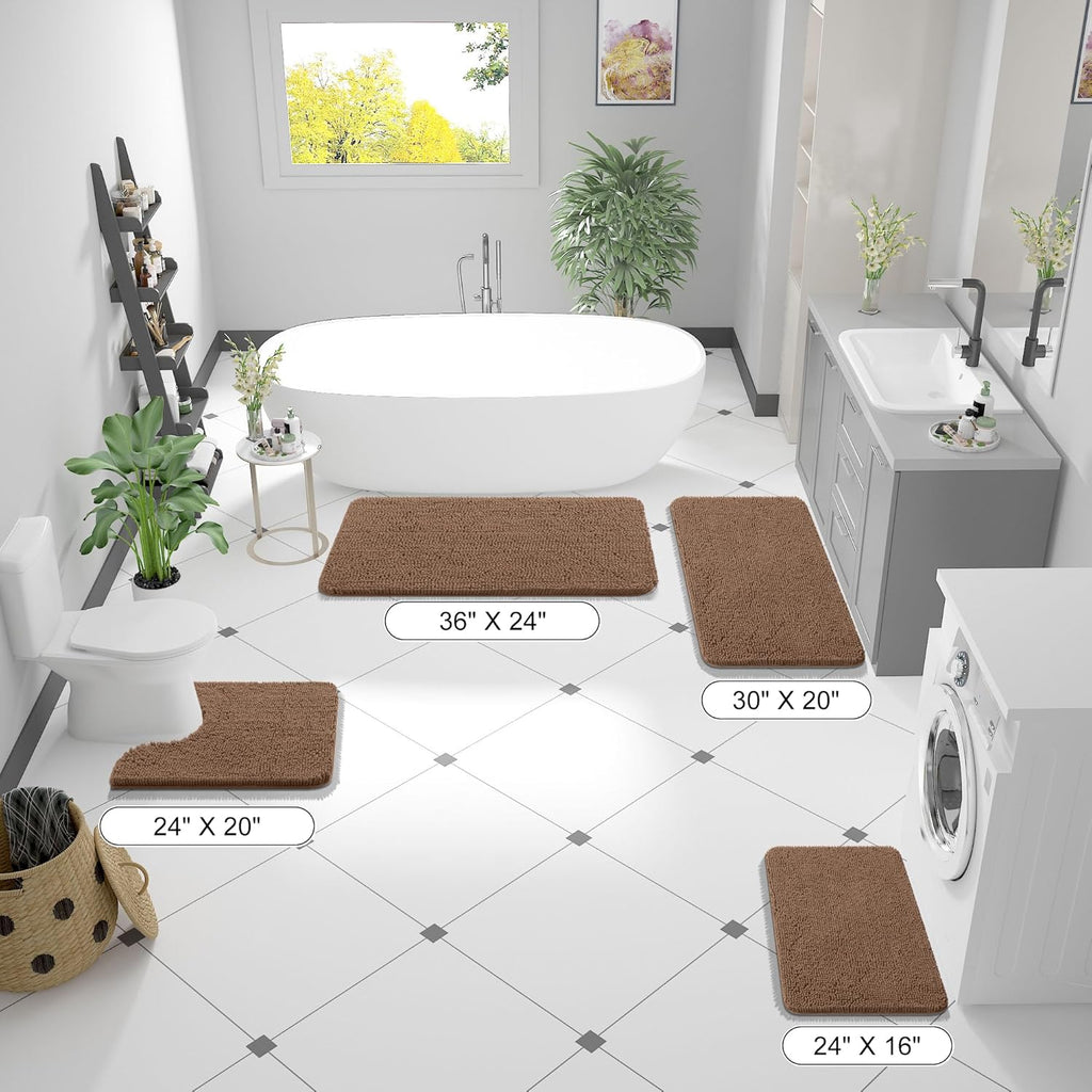 OLANLY Bathroom Rugs - Extra Soft Chenille Bath Mats with Rubber Backing | 30x20 Mocha, Quick Dry & Machine Washable