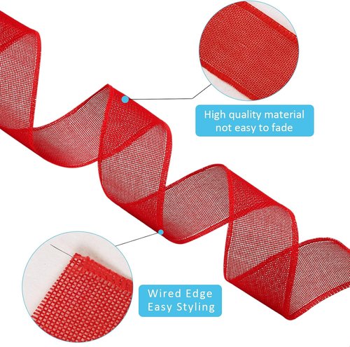 LaRibbons Red Burlap Wired Ribbon - 2.5 Inch x 12 Yards for Crafts, Wreaths, Bows & Gift Wrapping