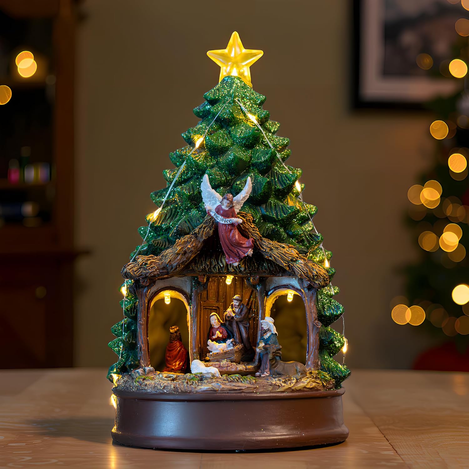Regine Switzerland Christmas Tree Nativity Scene - Animated & Musical LED Lights | Festive Home Decor