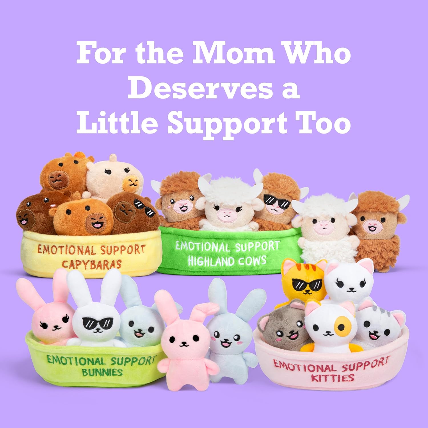 Relatable Emotional Support Capybaras | Cuddly Plush Stuffed Animals Set - 5 Toys with Basket for Mom