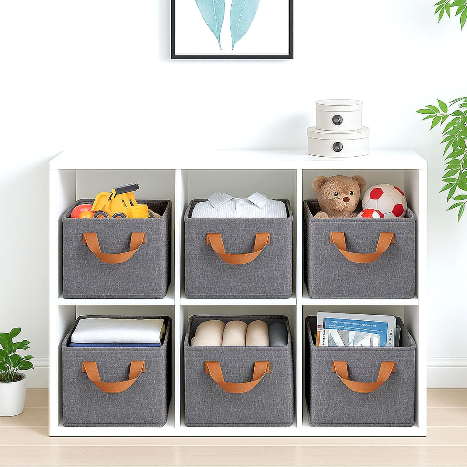 Skiennix Storage Cubes Organizer - Collapsible Fabric Bins with Reinforced Steel Frame | Gray, 18.5"x11"x7.9" - Perfect for Closets, Offices, and Toys