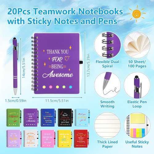 141Pcs/20Set Employee Appreciation Gift Bulk Inspirational Thank You Gift with 16oz Plastic Tumblers Notebooks Pen Silicone Bracelets Keychain for Christmas Team Staff Teacher Nurse Coworker Volunteer