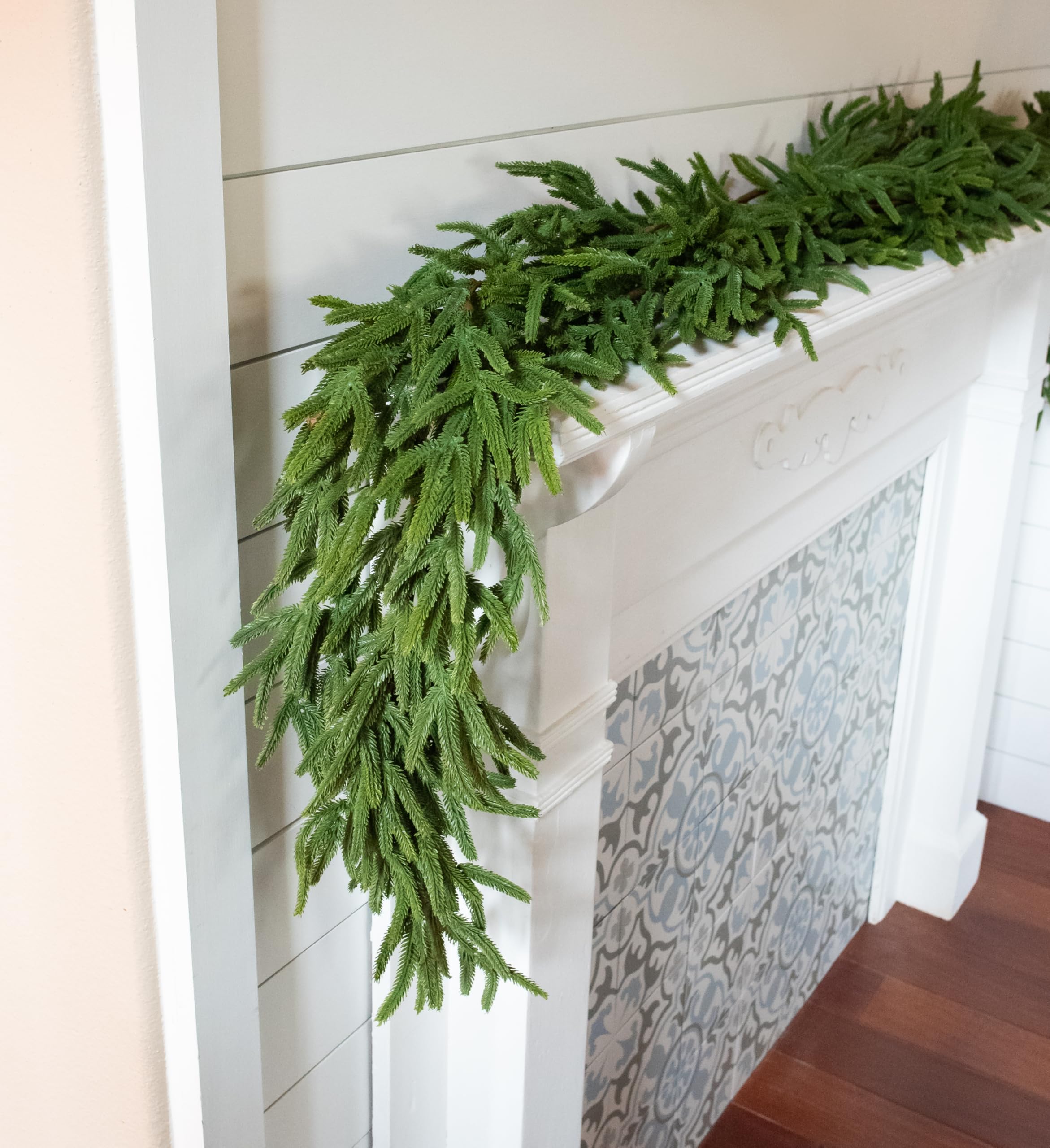 Vita Domi 72" Real Touch Norfolk Pine Garland Realistic 6ft, Christmas Garland for Mantle, Stairs, Fireplace, Soft and Bendable Real Touch Garland Christmas Greenery, Evergreen Christmas Garlands