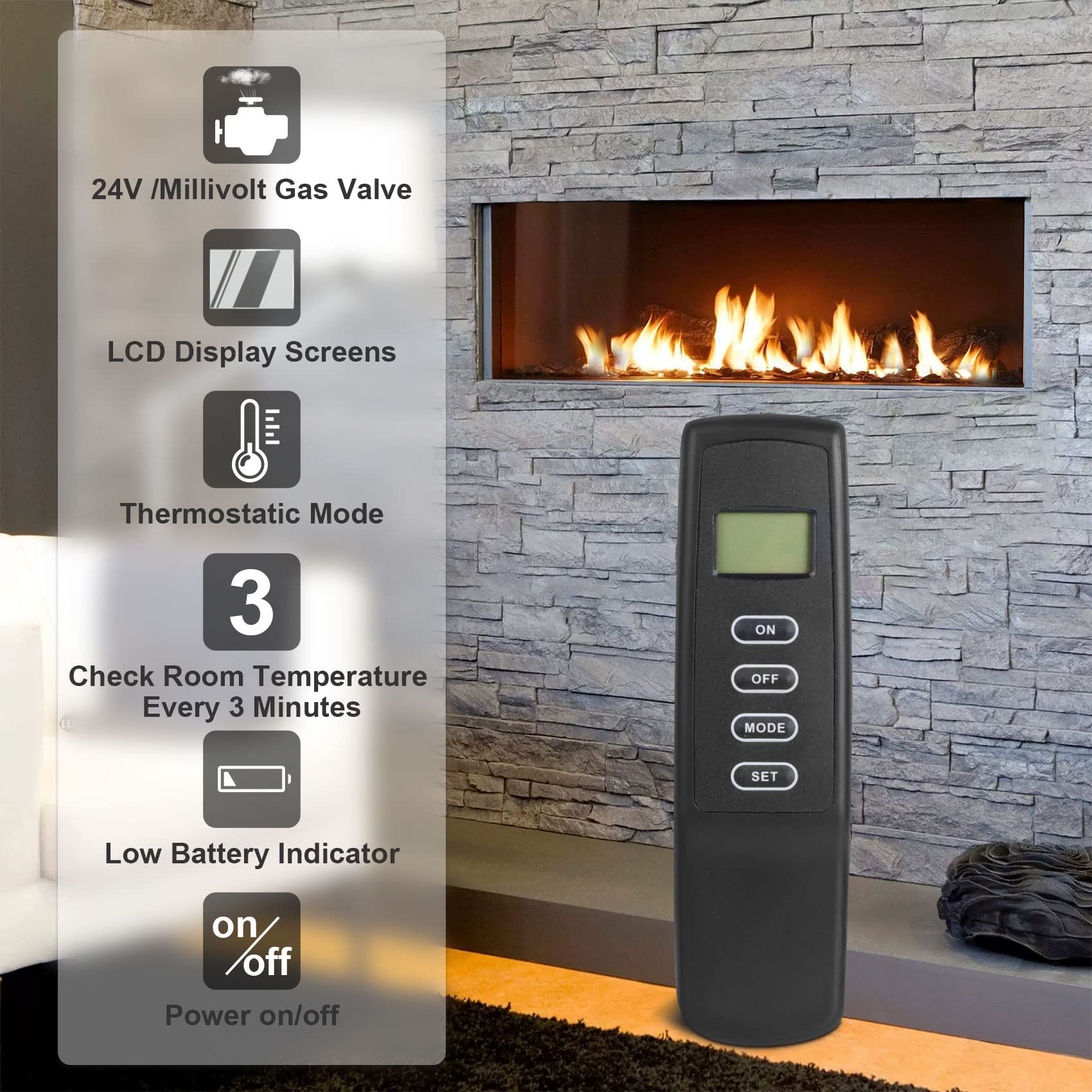 Upgraded Fireplace Remote Control Kit,Fit for skytech 1001 Napoleon Empire Rasmussen Superior Kingsman Regency and More.Temper Adjustment,Child Protection, LCD Screen,Control Millivolt Gas Valves