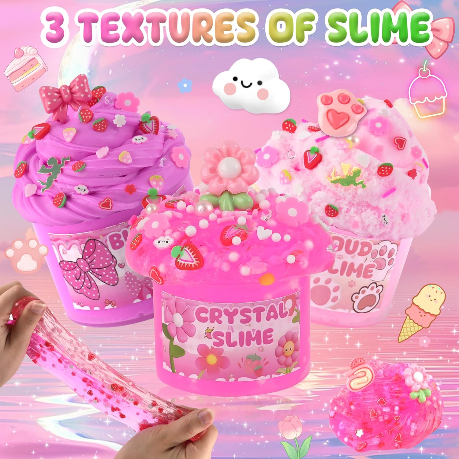 Skiennix 6-Pack Cloud Slime Kit - Fun Pink Slime Toys for Kids Ages 8-12 | Perfect Birthday Party Goodie Bag