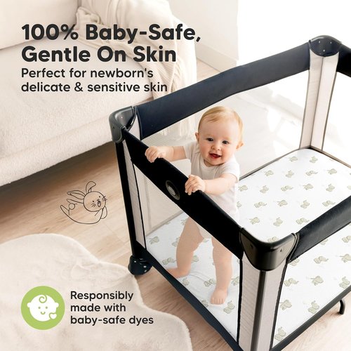 Elly Pack and Play Sheets - Soft & Cozy 2-Pack Fitted Mini Crib Sheets for 38x26 Mattresses | Neutral Toddler Bedding