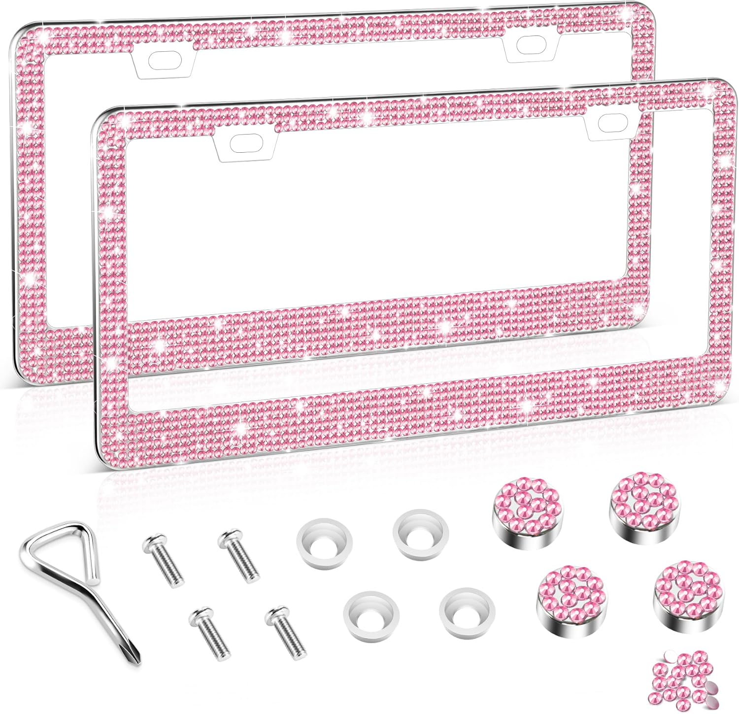 Amiss Bling License Plate Frame - Handcrafted Rhinestone Crystal Car Accessories | 2-Pack, Pink