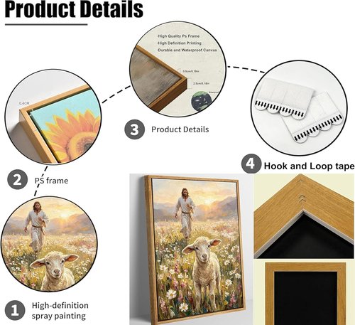 Framed Jesus and Lamb Canvas Wall Art - Inspiring Christian Decor for Bedroom or Prayer Room
