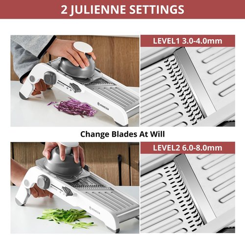 24-In-1 Mandoline Slicer for Kitchen with Waffle Fry Cutter Blade,Adjustable Kitchen Mandoline Slicer,Food Chopper,Safe Mandoline Food Slicer,Mandolin with Waffle Fry Cutter-Grey