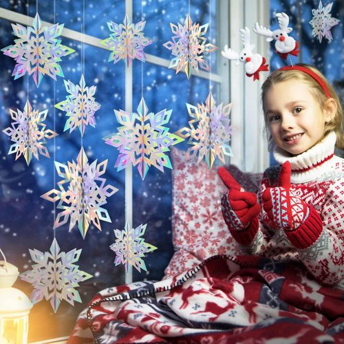 GuassLee 3D Iridescent Paper Snowflakes - 15PCS Winter Wonderland Decorations | Perfect for Christmas & Birthday Parties
