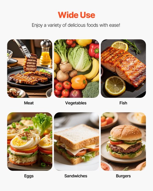 VEVOR Commercial Panini Grill, 1800W Electric Sandwich Panini Maker, Stainless Steel Sandwichs Press Grill with Handle and Temp Control, 8.8x9 in Flat Enamel Plate, for Hamburger Steak Bacon
