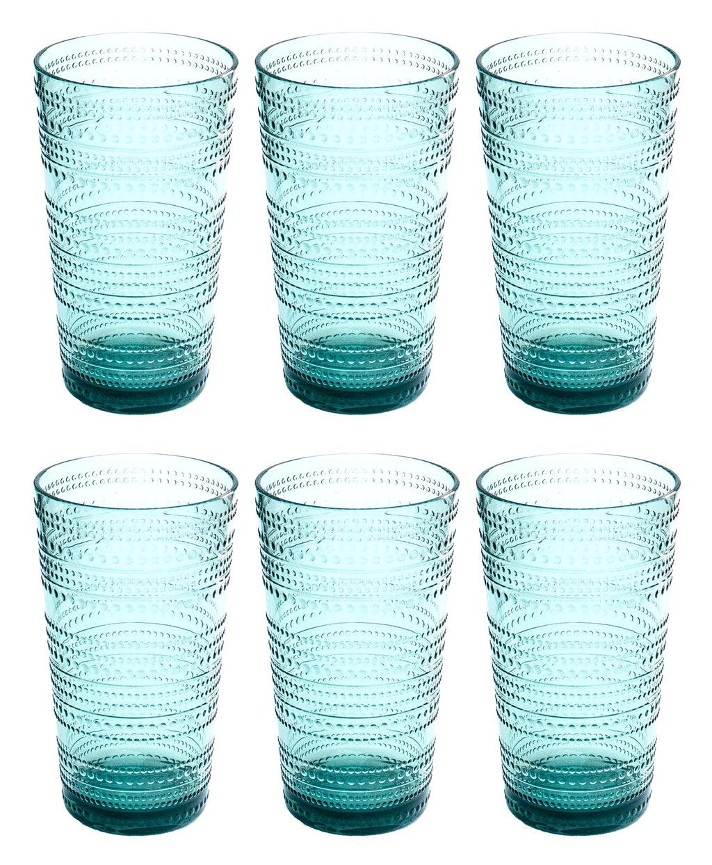 Abode Homewares Beaded 16 oz Durable Acrylic Jumbo Drinking Glasses, Shatter-Resistant and Dishwasher-Safe Indoor/Outdoor Drinkware for Water, Iced Tea, Juice, and Cocktails - Sea Green - Set of 6