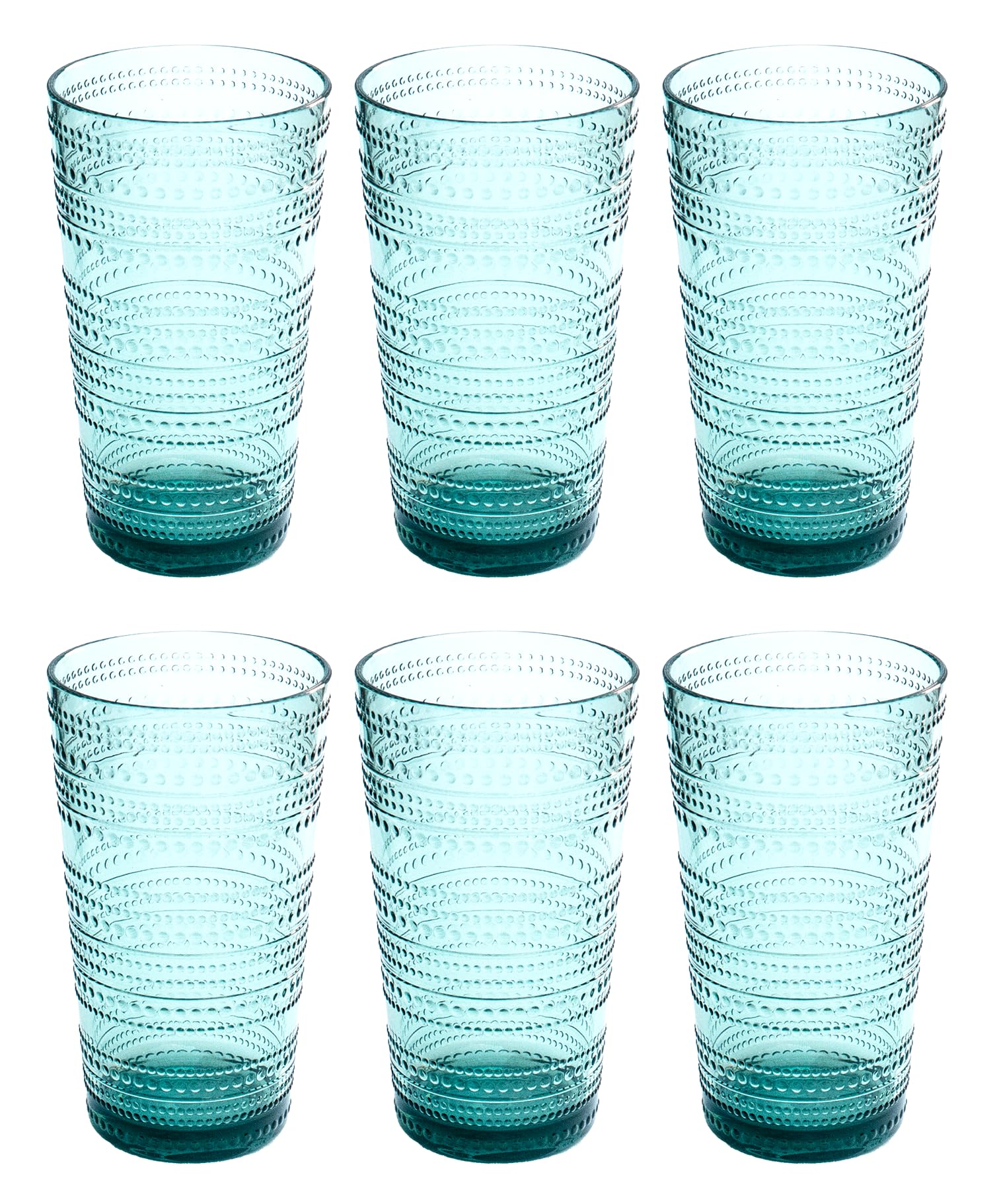 Abode Homewares Beaded 16 oz Durable Acrylic Jumbo Drinking Glasses, Shatter-Resistant and Dishwasher-Safe Indoor/Outdoor Drinkware for Water, Iced Tea, Juice, and Cocktails - Sea Green - Set of 6