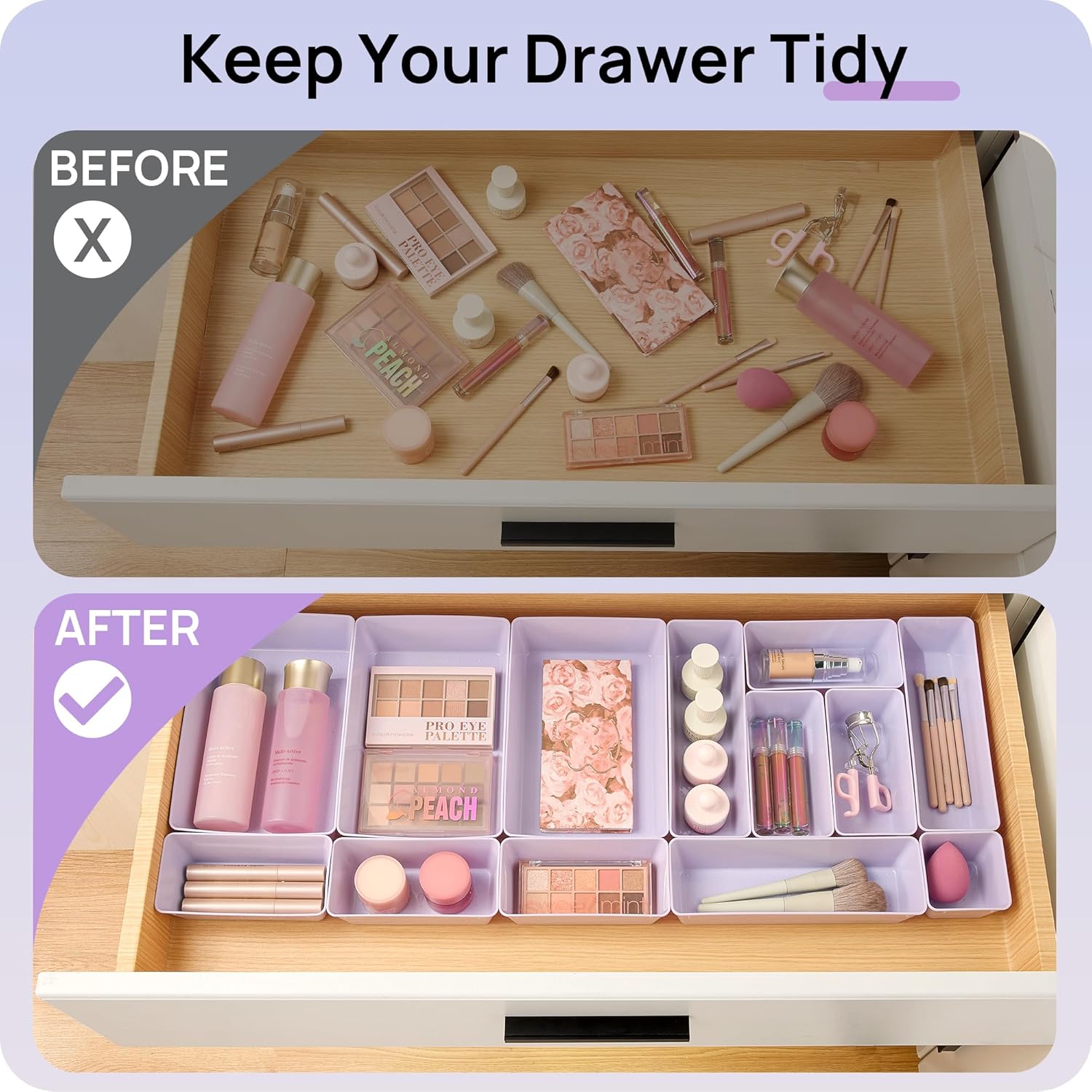 Vtopmart 25 PCS Plastic Drawer Organizers - Versatile Storage Bins for Bathroom, Makeup & Kitchen
