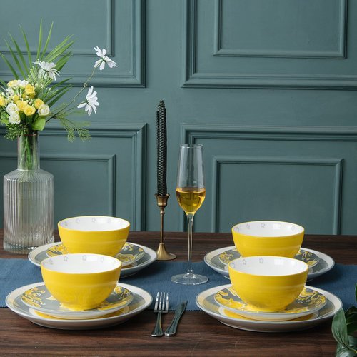 Wisenvoy Plates and Bowls Sets Ceramic Dinnerware Sets Plate Set Porcelain Dishes Set for 4 Dinner Plates